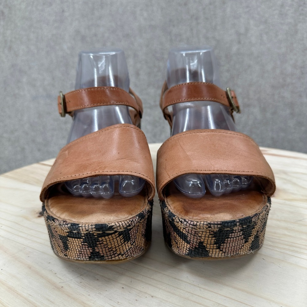 Born Dorrah Wedge Sandals 9 Tan Leather Geometric Platform Ankle Strap - Picture 5 of 11